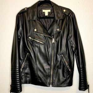 H&M Asymmetrical Faux Leather Moto Jacket with Silver Hardware
